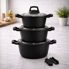 Lavonni OBSIDYEN 6 Parça Döküm Granit Tencere Seti - Siyah 16/18/20 Cm
