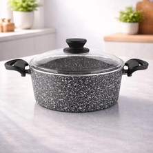 Lavonni Diez 24 cm Granit Derin Tencere Gri Cam Kapaklı Yapışmaz