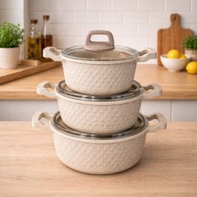 Lavonni Obsıdyen 6 Parça Döküm Granit Tencere Seti - Cappucıno 16/18/20 cm