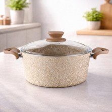 Lavonni Diez 28 Cm Granit Derin Tencere Cappucıno Cam Kapaklı Yanmaz Yapışmaz