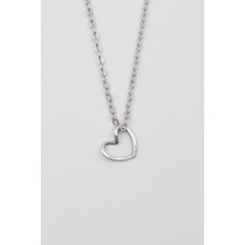 IDR Minimalist Kalp Kolye - Düz Ezme İthal Zincirli Unisex Gümüş Kaplama - 60 cm