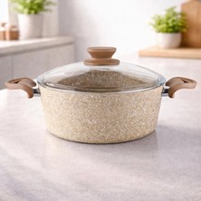 Lavonni Diez 20 cm Granit Derin Tencere Cappucıno Cam Kapaklı Yapışmaz