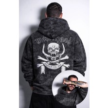 Unisex Motörhead Sırt Baskılı Kapüşonlu Yıkamalı Sweatshirt, Oversize Rock Band Baskılı Hoodie