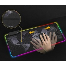 Büyük Boy Xxl 80X30 cm Pc Kısayol Kodlar Desenli Rgb LED Işıklı Gaming Gamer Oyuncu Mouse Pad Kauçuk Malzeme Kaymaz Taban (Dünya Desenli)
