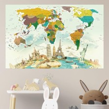 Cekar Store Eğitici Öğretici Dünya Haritası Duvar Sticker, Fiziki Kreş Için (70X105 Cm.)
