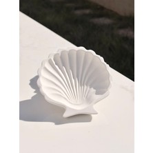 Mezra Art 2’li Deniz Kabuğu Dekoratif Tepsi Mumluk Takı Organizer Minimal Beyaz Sunumluk Seti
