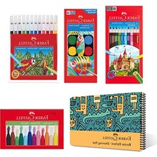 Cekar Store Faber-Castell Boyama Seti ve Resim Defteri 25X35 Cm, Çocuklar Için Yaratıcı Eğlence, 12 Renk Suluboya, Boya Kalemi, Pastel Boya, Keçeli Kalem ve 30 Yaprak Defter