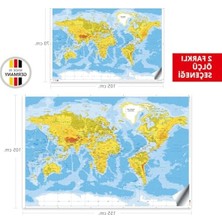 Cekar Store Fiziki Dünya Haritası Duvar Sticker, Okul Haritaları, Ofis Için Harita, Eğitici Öğretici Haritalar (70X105 Cm.)