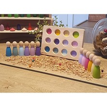 Cekar Store Waldorf Peg Bebekler Için Tabla ve 12LI Pegler Pastel Tonlar