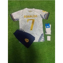 Real Madrid 2023/24 Yeni Sezon Ronaldo Dragon Desenli(Gold) Çocuk Forması Şort Çorap Bileklik Seti