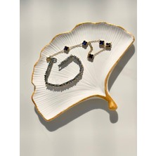 Mezra Art Altın Detaylı Deniz Kabuğu Dekoratif Tepsi Takı Organizer Mumluk Beyaz Premium Sunumluk