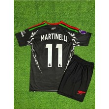 Arsenal 2024/25 Yeni Sezon Gabriel Martinelli Deplasman Çocuk Forması 2'li Set (Black)