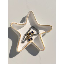 Mezra Art Altın Detaylı Deniz Yıldızı Dekoratif Mumluk Takı Organizer Beyaz Sunumluk