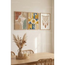 Tontilika Boho Geometrik ve Doğa Sembolleri 3’lü Ahşap Çerçeveli Tablo Seti