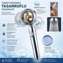 Alpotekno Turbo Pervaneli Su Tasarruflu Duş Başlığı - Döner Başlık Yüksek Basınçlı Tazyikli El Duşu Filtreli Start-Stop