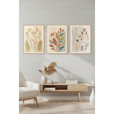 Tontilika Pastel Botanik 3’lü Ahşap Çerçeveli Tablo Seti