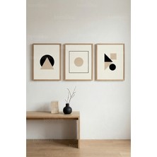 Tontilika Geometrik Denge Minimal 3’lü Ahşap Çerçeveli Tablo Seti – Modern Duvar Dekoru