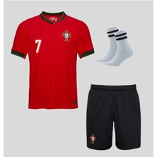 Portekiz Kırmızı Ronaldo 2024/25 Yeni Sezon Futbol Çocuk Forması 3'lü Set