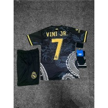 R.madridd Vini Jr 2023-24 Sezonu Dragon Desenli Konsept Çocuk Forması 4'lü Set (Black)