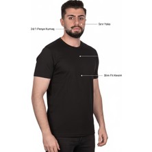 Luxic Core Erkek Slim Fit Bisiklet Yaka %100 Pamuk 24/1 Penye Günlük Rahat Tişört