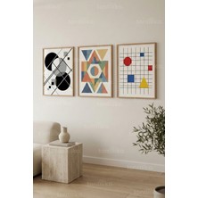 Tontilika Modern Geometrik Soyut 3’lü Ahşap Çerçeveli Tablo Seti