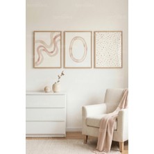 Tontilika Pastel Minimal Soyut Desenler 3’lü Ahşap Çerçeveli Tablo Seti - Modern Duvar Dekoru