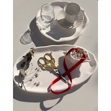 Mezra Art Altın Makaslı Söz Nişan Tepsi Seti | Inci Detaylı Yüzük Tepsisi, Kurdela Süslemeli