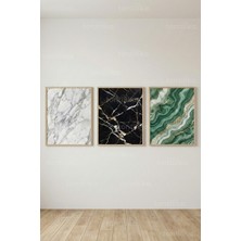 Tontilika Luxury Marble Abstract 3’lü Ahşap Çerçeveli Tablo Seti