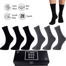 Lion Monroe Saf Bambu 4 Mevsim Erkek Soket Uzun Düz Siyah - Antrasit Çorap Dikişsiz Premium Hediye Kutulu 6'lı Prime Bamboo Serisi L5952AZNB