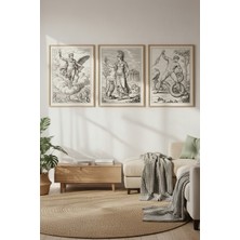 Tontilika Antik Yunan Mitolojisi 3’lü Ahşap Çerçeveli Tablo Seti - Zeus, Athena ve Herakles