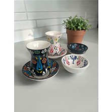 Artistic Quality Dekoratif 2 Kişilik Lale Çini Tasarımlı Tamamen El Yapımı Çay Bardağı Seti ve Çerezlik