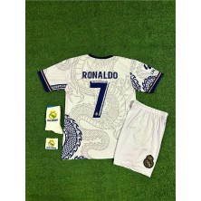 Real Madrid Cristiano Ronaldo Beyaz Dragon Desenli Çocuk Forması 4'lü Set (Armalı)