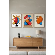 Tontilika Renkli Pop Art Balon ve Soyut Tasarımlar 3’lü Ahşap Çerçeveli Tablo Seti
