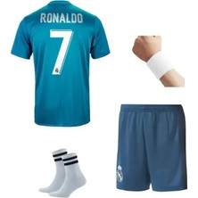 17/18 Sezon Ronaldo Real Madri'd Turkuaz Ş.ligi Futbol Çocuk Forması 4'lü Set