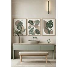 Tontilika Modern Botanik Banyo Konsepti 3’lü Ahşap Çerçeveli Tablo Seti