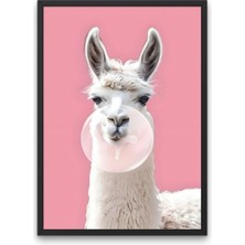 Pembe Arka Planlı Sakız Çiğneyen Beyaz Lama | Çerçevesiz
