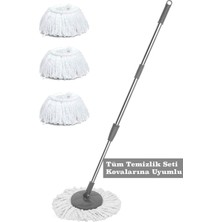 PremiumPort Paslanmaz Metal Mop ve Yedek Uyumlu Temizlik Seti - 4 Parça