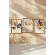 Tontilika Minimalist Yapraklar 3 Parçalı Ahşap Çerçeveli Tablo Seti