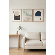 Tontilika Minimalist Soyut Formlar 3’lü Ahşap Çerçeveli Tablo Seti - Modern Duvar Dekoru