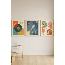 Tontilika Retro Modern Illustration 3’lü Ahşap Çerçeveli Tablo Seti
