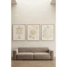 Tontilika Sacred Geometry Gold Line 3’lü Ahşap Çerçeveli Tablo Seti