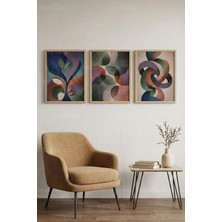 Tontilika Renkli Soyut Geometrik Formlar 3’lü Ahşap Çerçeveli Tablo Seti - Modern Salon Dekoru
