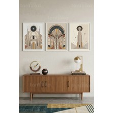 Tontilika Art Deco Mimarisi ve Kozmik Yansımalar 3’lü Ahşap Çerçeveli Tablo Seti