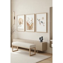 Tontilika Modern Doğa, Kuş ve Ay Manzarası 3’lü Ahşap Çerçeveli Tablo Seti