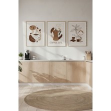 Tontilika Minimalist Kahve Illüstrasyonu 3’lü Ahşap Çerçeveli Tablo Seti