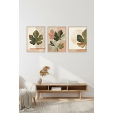 Tontilika Modern Botanik Yapraklar Temalı 3’lü Ahşap Çerçeveli Tablo Seti