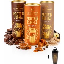 Caffe Mont Protein Coffee Caramel+Latte+Mocha - 48 Servis - 3x480 gr - Hediye Shaker