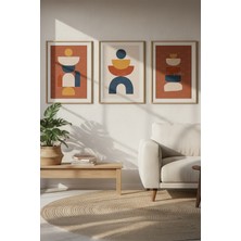 Tontilika Boho Geometrik Soyut Şekiller 3 Parçalı Ahşap Çerçeveli Tablo Seti