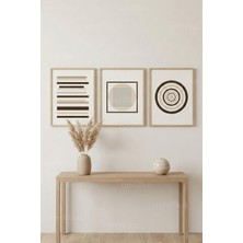 Tontilika Minimal Geometrik Formlar 3’lü Ahşap Çerçeveli Tablo Seti - Modern Duvar Dekoru
