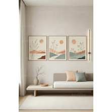 Tontilika Modern Minimalist Peyzaj ve Bitki Motifli 3’lü Ahşap Çerçeveli Tablo Seti